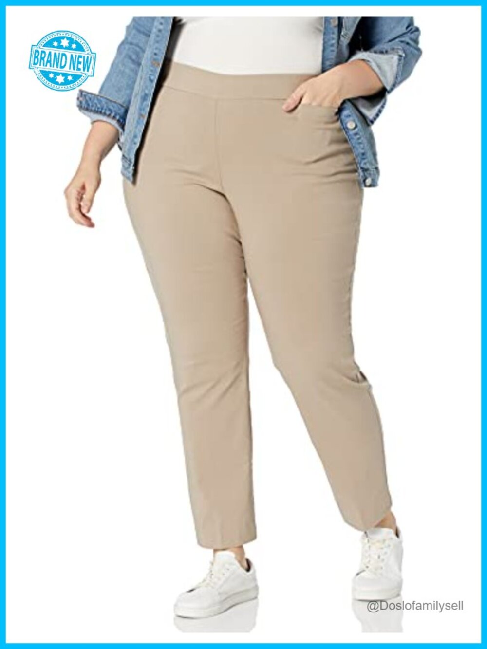 Plus Size Pull On Dress Pants Straight Leg Stretch Office Work Slacks